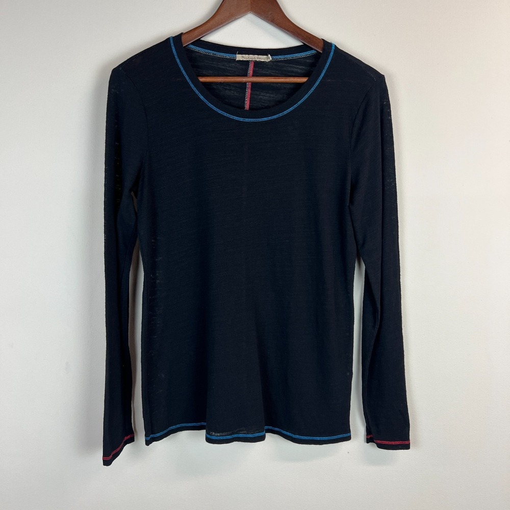 Michael Stars Top Womens One Size Black Slub Knit‎ Long Sleeve Stitch Neutral OS